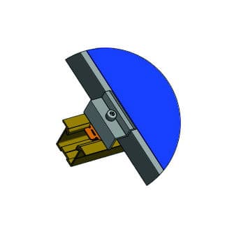 Détail de la pince de serrage du GSE Ground System sur le cadre d’un module, vue en trois quarts.
